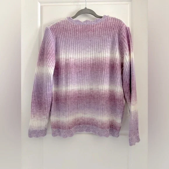 Vintage Alfred Dunner Sweater Ombré Lavender Lilac White Crochet Oversiz…​​ - Picture 7 of 8